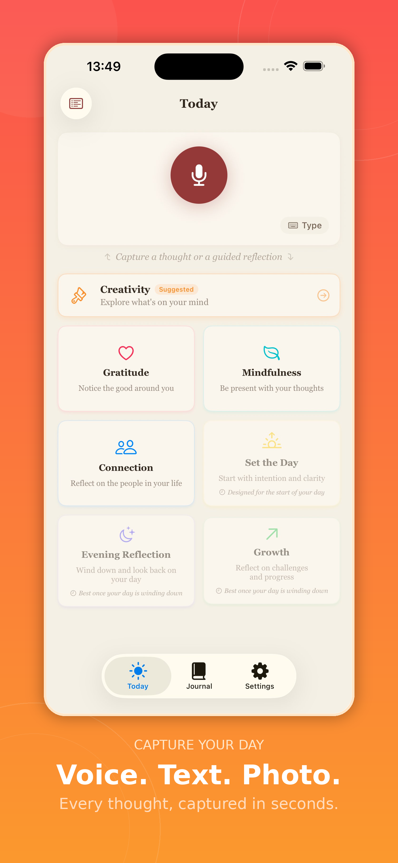 Capture your day — voice, text, photo